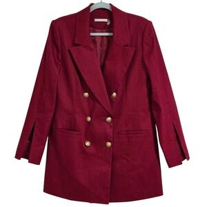 Alice + Olivia Campbell Linen Blazer Women US 10 Dark Cherry Red Double Breasted